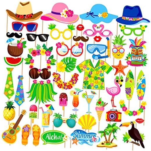 , Tropical Hawaiian Photo Booth Props – Pack of 50 | Luau Party Decorations |