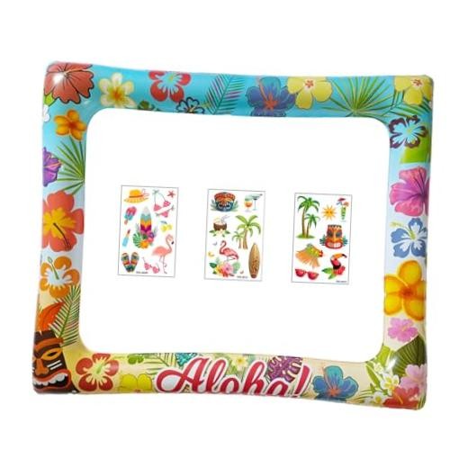 Hawaii Luau Photo Booth Props Inflatable Selfie Frame with 3 Sheets Temporary