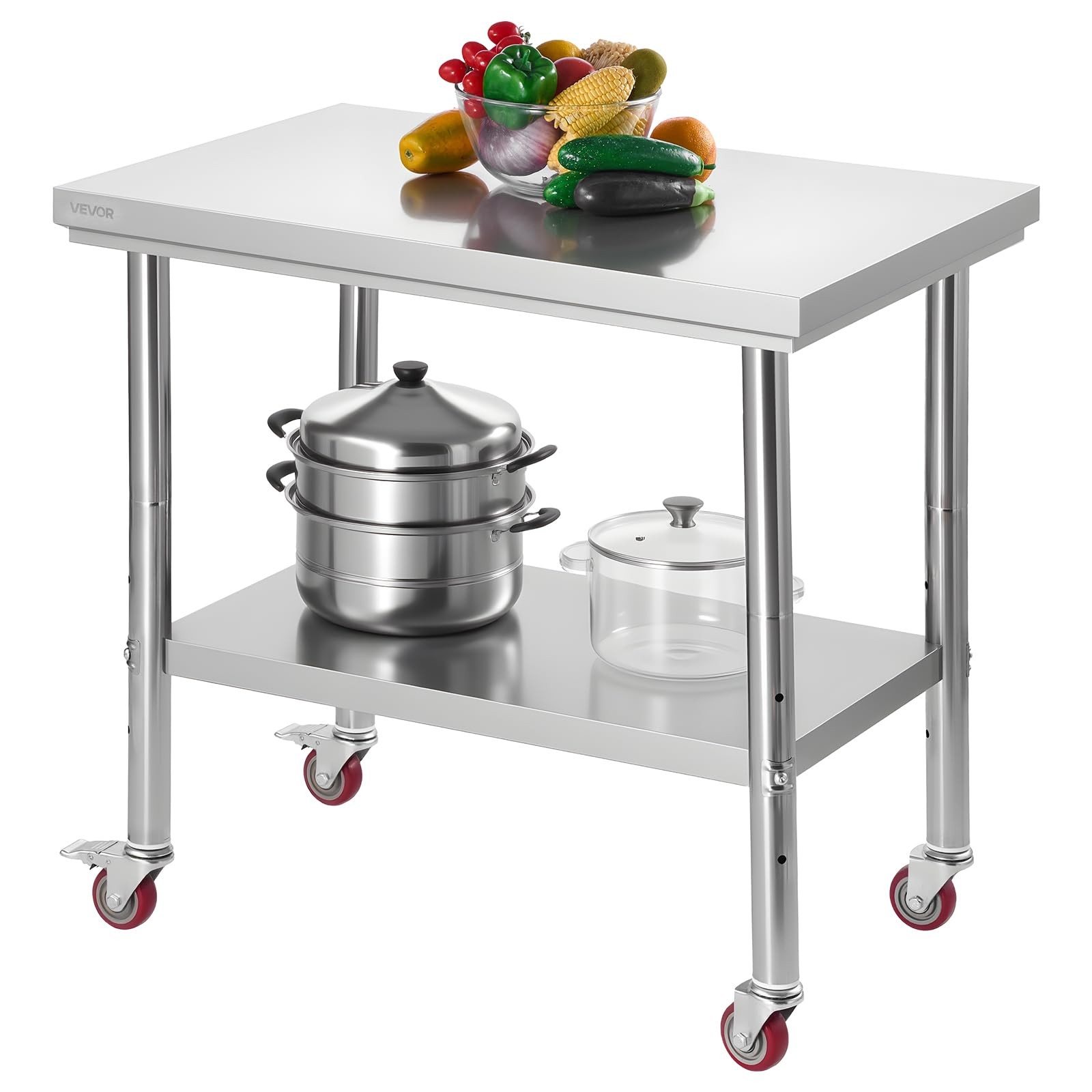 Vevor Stainless Steel Table 24 X 35.4 Inches Food Prep Worktable Wheels Kitchen