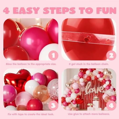 338 Pcs Valentine’s Day Balloon Arch Set, Red White and Pink Balloons with