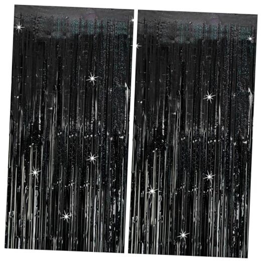 Tinsel Curtain Backdrop Birthday & Wedding Decorationss Glitter 2 Pack Black