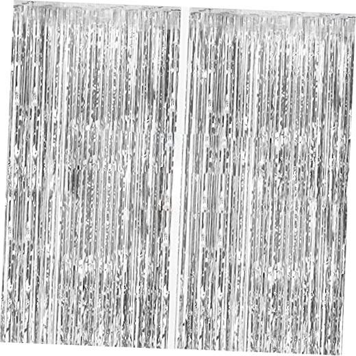 2 Pack Foil Curtain Party Streamers Metallic Tinsel Foil Fringe 2 Pcs Silver
