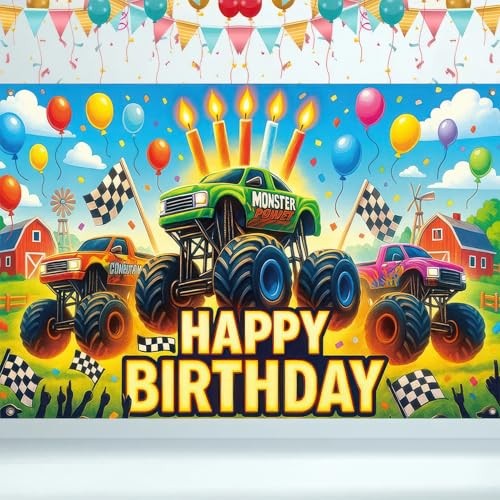 Truck Birthday Decorations Banner 71×43 Inch, Truck Birthday Party Multicolor2