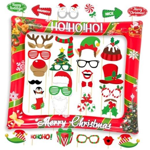 Christmas Photo Booth Props Inflatable Frame, 32Pcs Christmas Party Photo