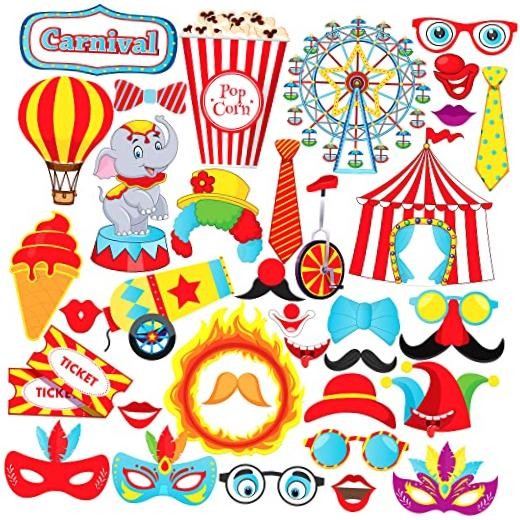 , Huge Carnival Photo Booth Props – Pack of 35 | Carnival Photo Props for