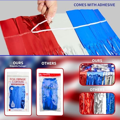 Election Day Decorations, 3 Pack Red White and Blue Tinsel Foil Fringe