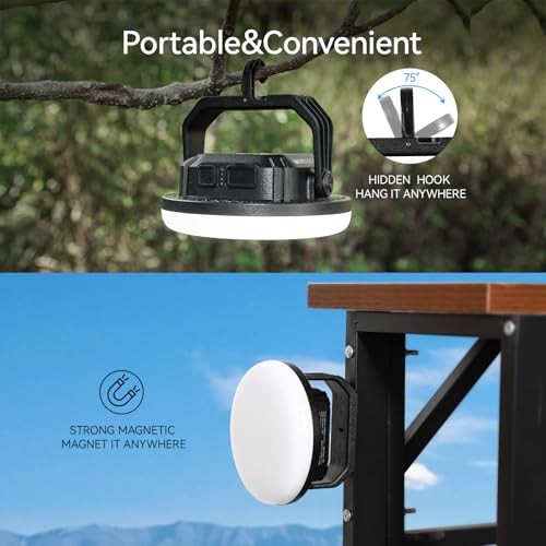 4000LM 15,000mAh LED Camping Lantern Rechargeable, 3 Lighting 42W Pro(Black)