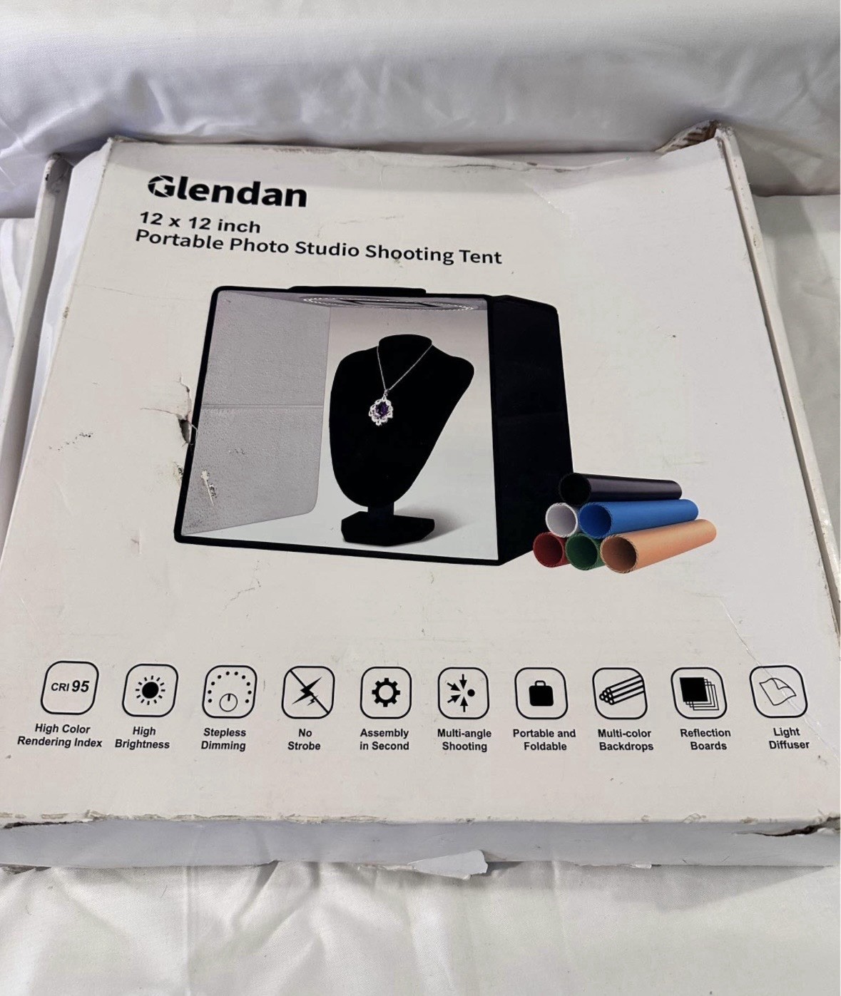 Glendan 12×12 Portable Foldable Photo Studio Light Tent Box w/ Diffuser