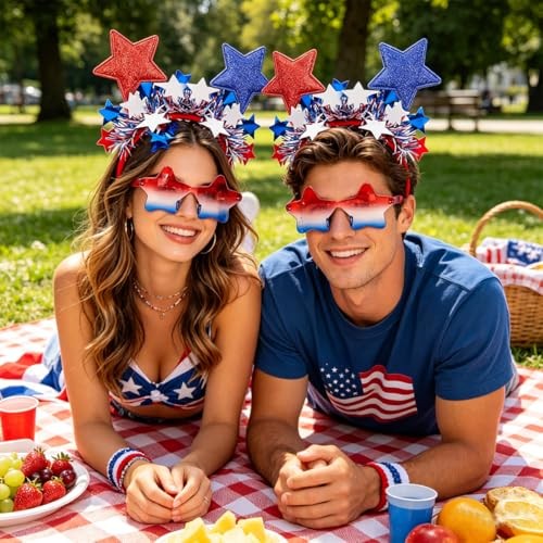 4th of July Patriotic Headband and Star Sunglasses Set Red White 4th of July-1