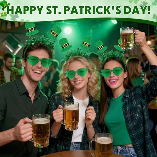 St. Patrick’s Day Headbands Glasses Set Green St Patricks Day Party 12 Ireland