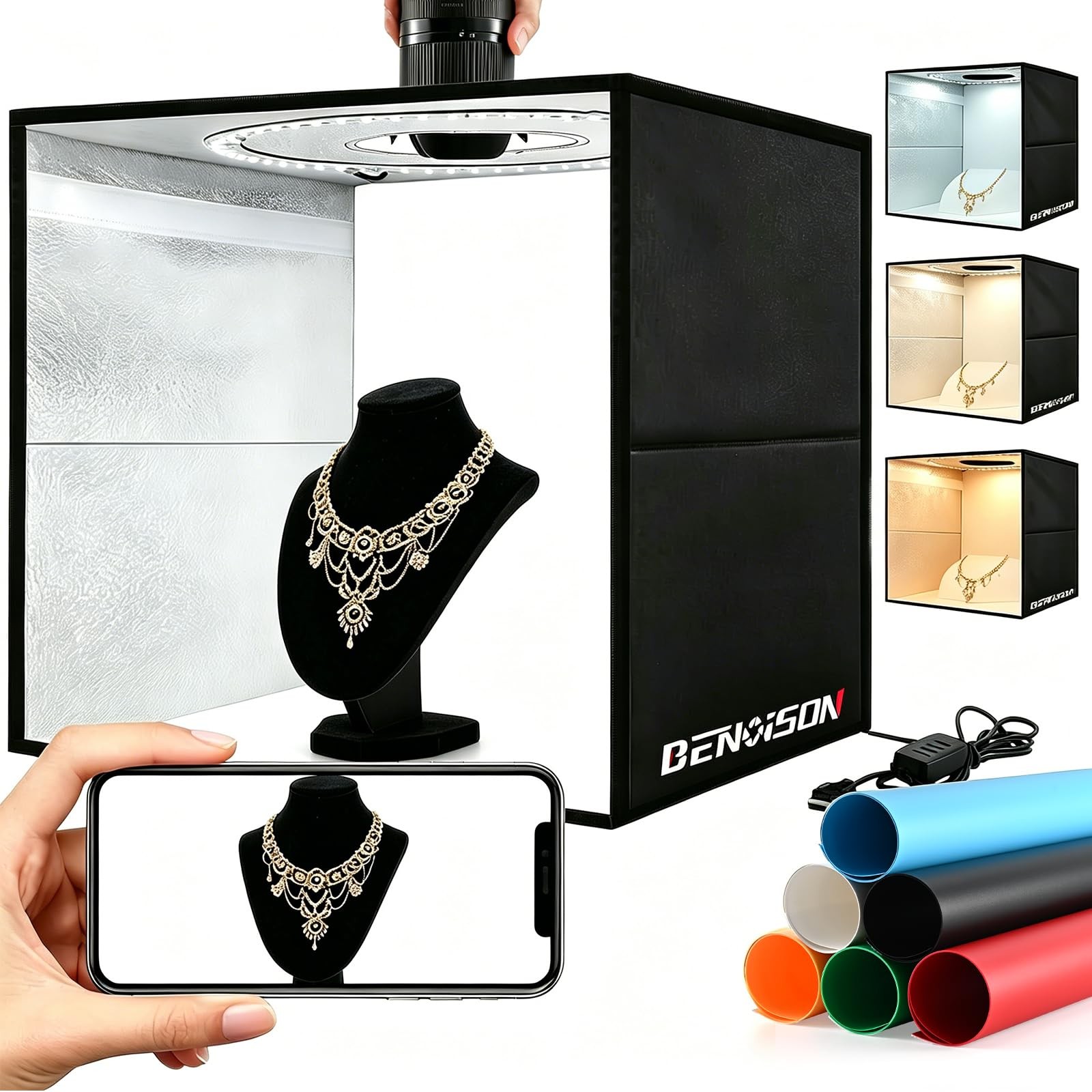 BENOISON Light Box Photography 16″x16″ Portable Shooting Tent 16″x16″, black
