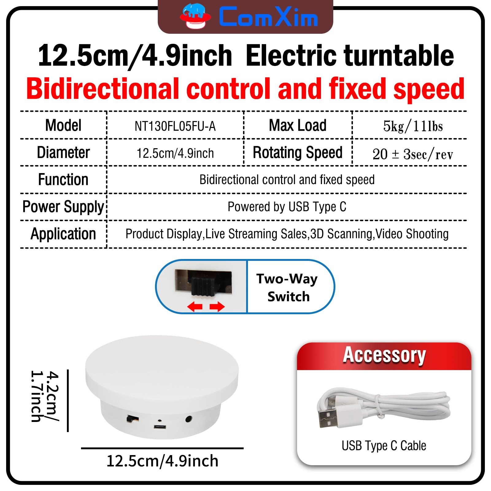 Motorized Rotating Display Stand 5.1in/11lbs, Cup Display Turner