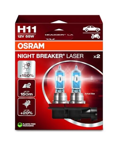 NIGHT BREAKER LASER +150% Brighter Halogen Headlight Lamp, 64211NL 2 Lamps H11