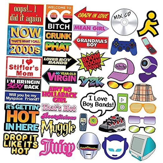 2000s Y2K Photo Booth Props – 40 Pieces – Throwback Y2K Party Supplies,