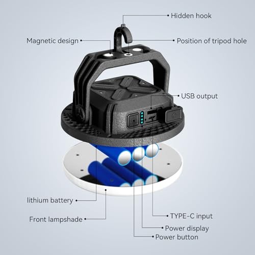 4000LM 15,000mAh LED Camping Lantern Rechargeable, 3 Lighting 42W Pro(Black)