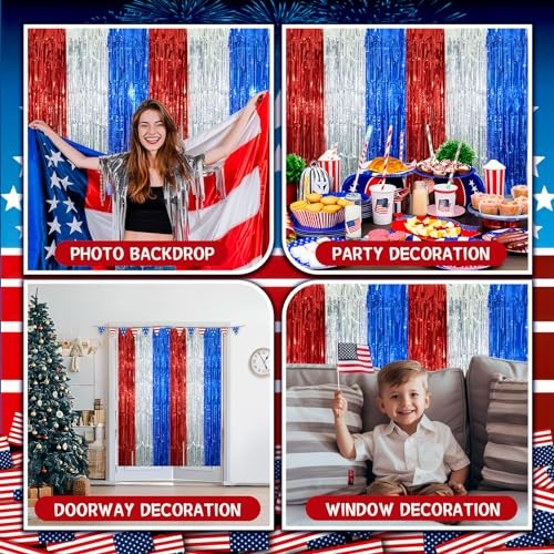Election Day Decorations, 3 Pack Red White and Blue Tinsel Foil Fringe