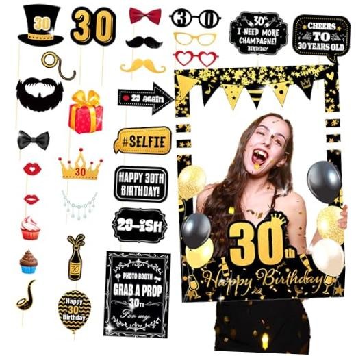 th Birthday Party Photo Booth Props 30th Birthday Photo Frame Black Gold 30