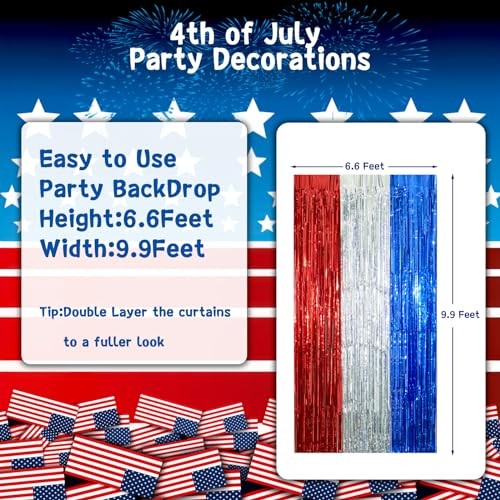 Election Day Decorations, 3 Pack Red White and Blue Tinsel Foil Fringe