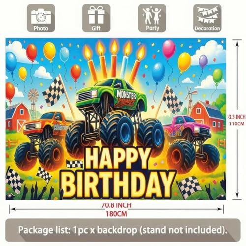 Truck Birthday Decorations Banner 71×43 Inch, Truck Birthday Party Multicolor2