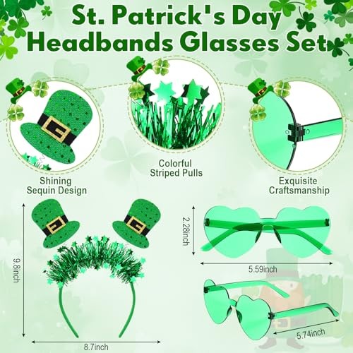 St. Patrick’s Day Headbands Glasses Set Green St Patricks Day Party 12 Ireland