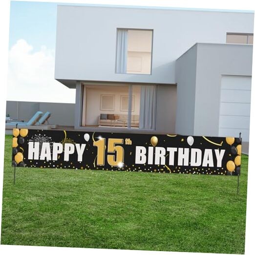 Happy Birthday Banner Birthday Party Decoration Yard Sign for Teens Boys 15th