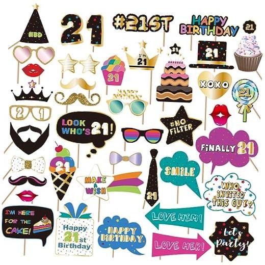 BRT Bearingshui 21st Photo Booth Props, Accessories, Party Signs & Decorations