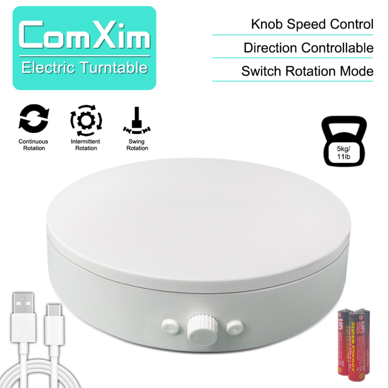 ComXim MT150DGL05-A 360° Rotating Display Stand 5.9” White Product Photo Video