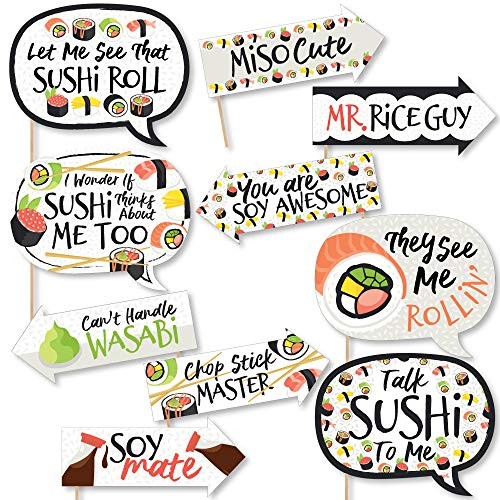 Funny Let’s Roll – Sushi – Japanese Party Photo Booth Kit – 10 Piece