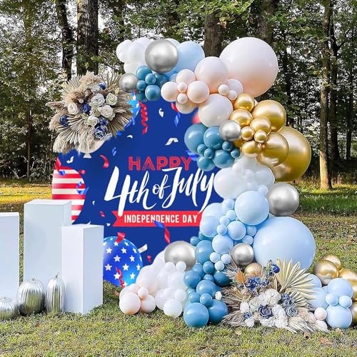 Round 4th of July Backdrop Cover Independence Day 6.5ft-Diameter Blue