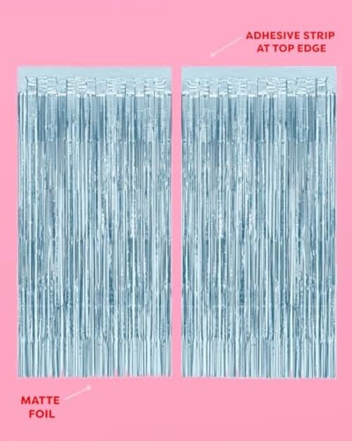 Party Decorations Matte Blue Fringe Foil Curtain – Set of 2 | Bachelorette