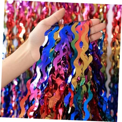 3 Pack Colorful Foil Fringe Curtain Backdrop – 6.6 x 3.3 ft Wavy Tinsel Rainbow