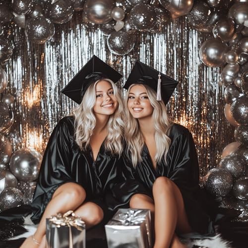 Streamers Tinsel Backdrop 8.2FT Metallic Tinsel Foil Fringe 3pcs Silver