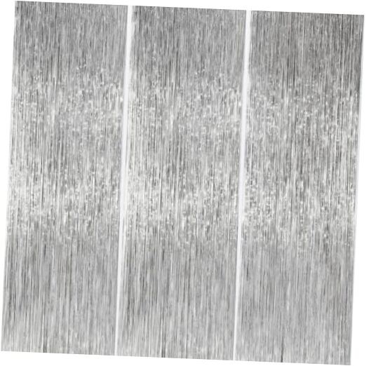 Streamers Tinsel Backdrop 8.2FT Metallic Tinsel Foil Fringe 3pcs Silver