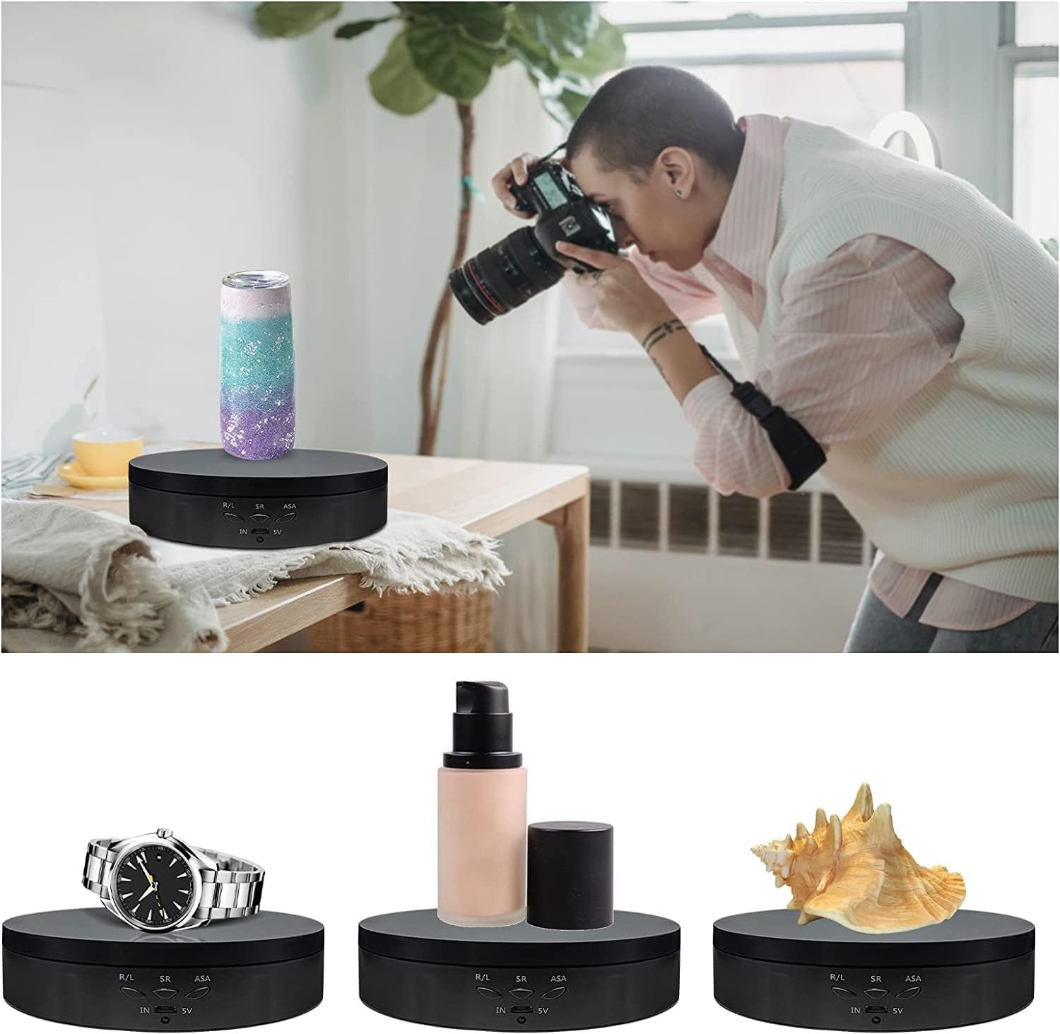 360-Degree Rotating Display Stand, 360 Degree Photography Turntable with Remote
