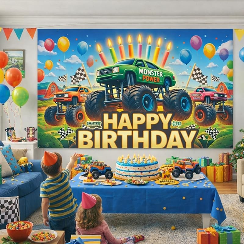 Truck Birthday Decorations Banner 71×43 Inch, Truck Birthday Party Multicolor2