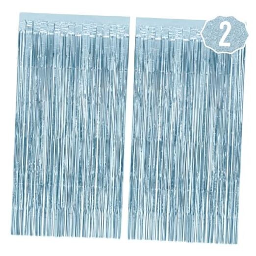 Party Decorations Matte Blue Fringe Foil Curtain – Set of 2 | Bachelorette