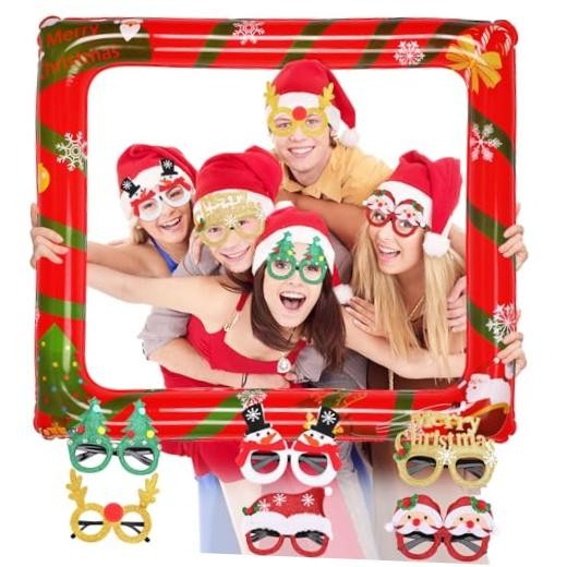 Christmas Photo Booth Props and 6 Pcs Christmas Glitter Glasses Xmas