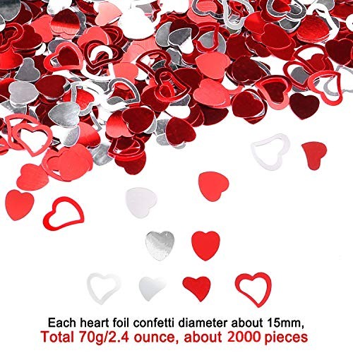 2000PCS/15MM Metallic Foil Red Silver Heart Confetti Glitter Heart Sequin for