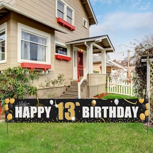 Happy Birthday Yard Banner, Officially Teenager 13,Birthday Party Hanging 13th