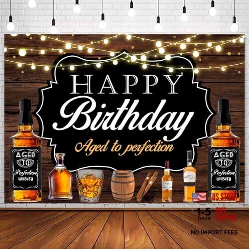 Whiskey Birthday Backdrop Aged to Perfection – 7x5ft Birthday Party Decorations
