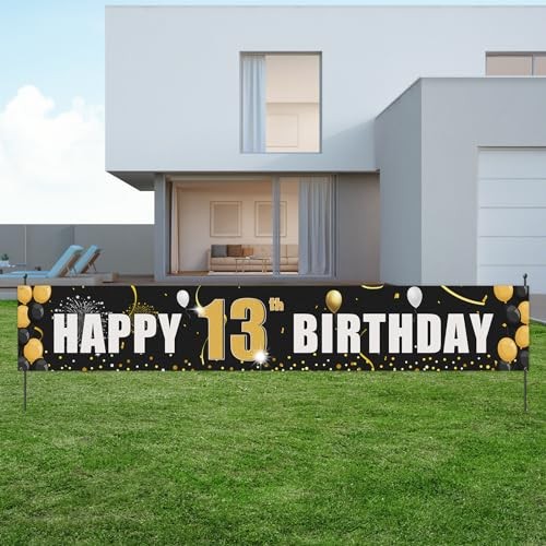 Happy Birthday Yard Banner, Officially Teenager 13,Birthday Party Hanging 13th