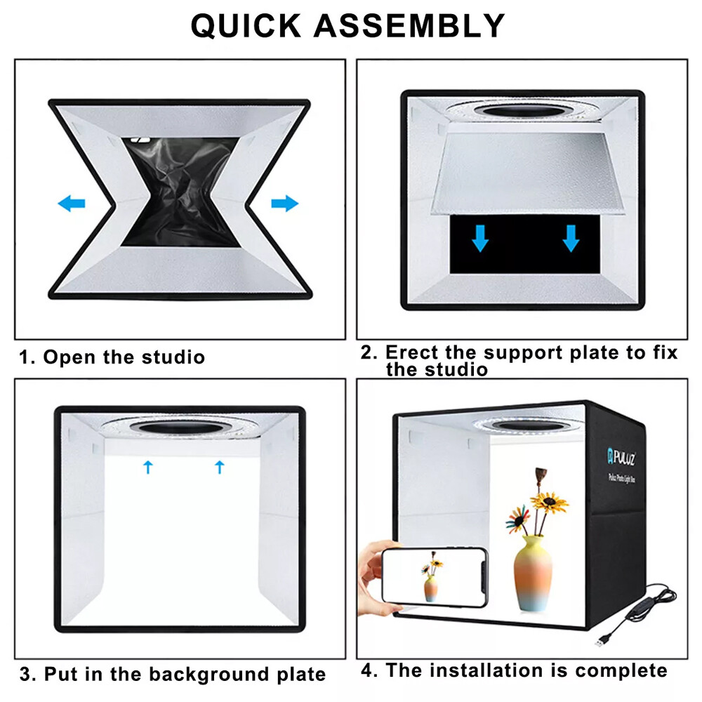PULUZ 12″ Large LED Light Box Photo Tent Dimmable Photography Studio Shooting US