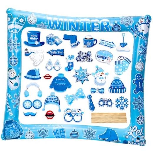 31 PCS Snowflake Photo Booth Props Winter Snowman Photo Props Winter