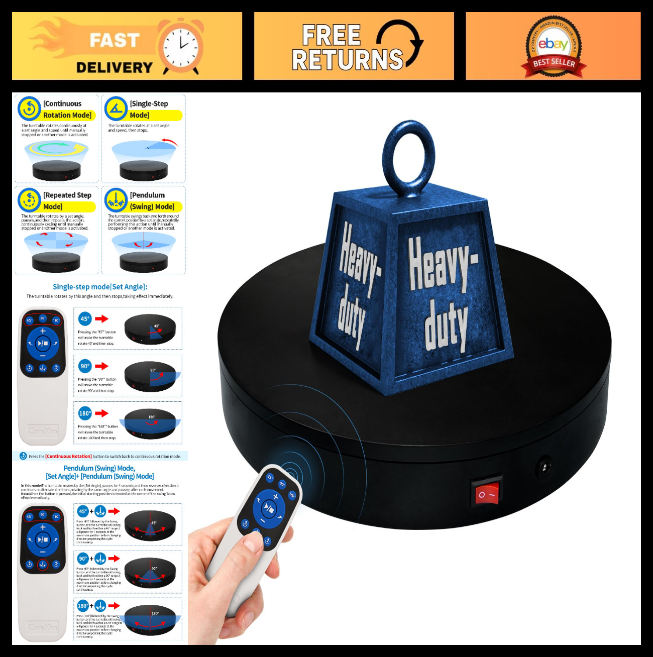 Motorized Electric Rotating Display Turntable 360° Photography Stand, Lazy Susan