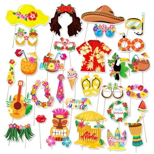 Hawaiian Party Decorations, Kaluofan 30PCS Hawaii Photo Booth Props, Beach