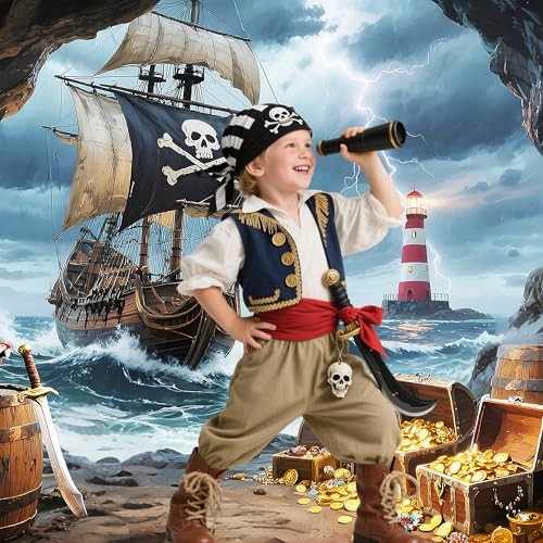 7x5ft with Ribbon – Nautical Adventure Photography 7x5FT Pirate Ship Backdrop