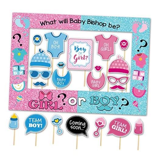 SWYOUN Baby Gender Reveal Photo Booth Frame Party Supplies Boy or Girl Photo