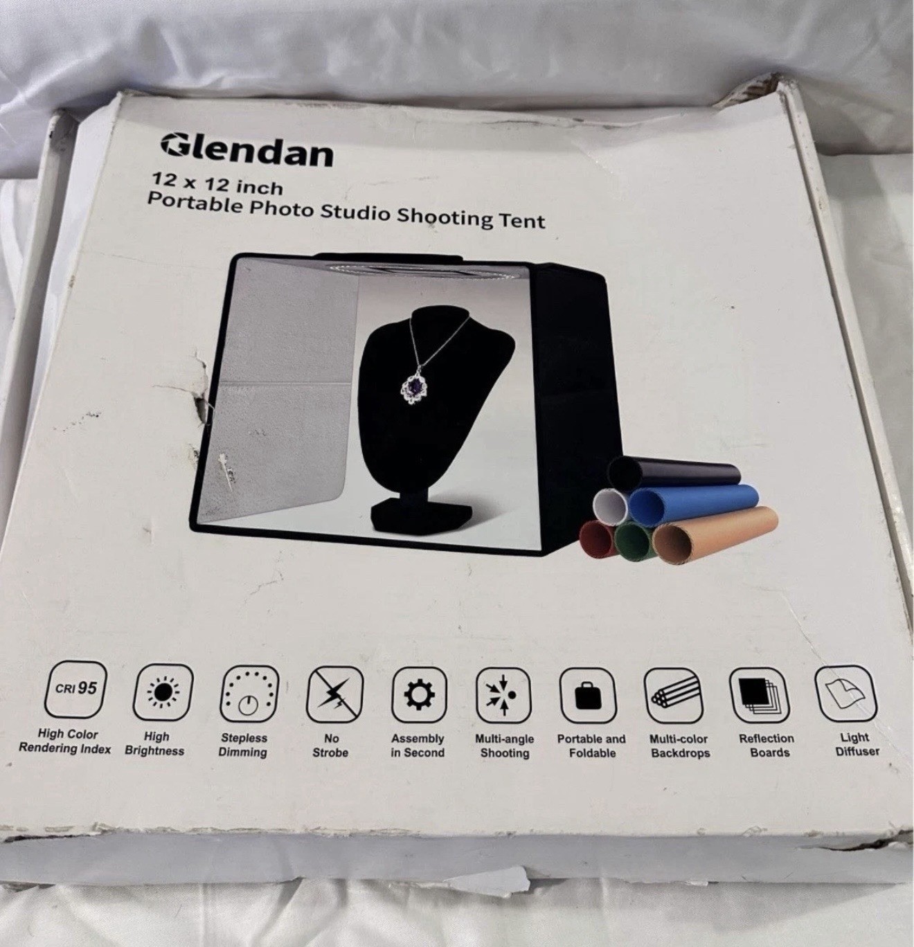 Glendan 12×12 in Portable Foldable Light Tent Photo Studio w/ Backdrops