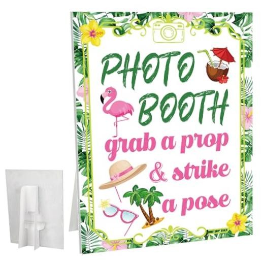 Briwooody Luau Photo Booth Props with Stand Retro Background Table for Summer