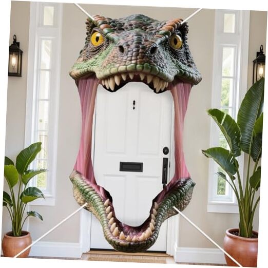 Dinosaur Birthday Door Banner Backdrop, Large Dino Party Porch Decoration for
